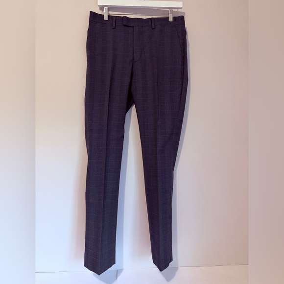 NWOT BANANA REPUBLIC MARZOTTO MENS NAVY BLUE PLAID SLIM FIT DRESS PANTS 💯 WOOL - Picture 3 of 11